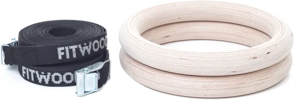 FitWood ULPU Gym Rings 28mm - Wooden Surface / Black Strap
