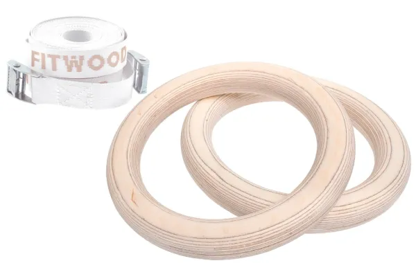 FitWood ULPU MINI Gymnastics Rings 28mm - Wooden Surface / White Strap
